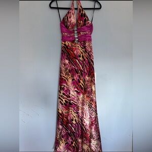 Pink and Brown Animal Print Halter Dress